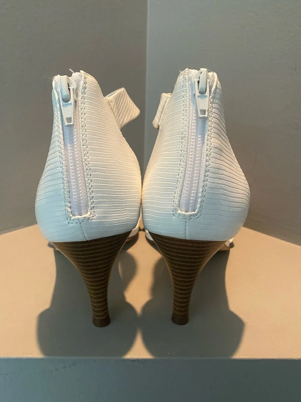 White snakeskin ankle strap heel by Style & Co.
